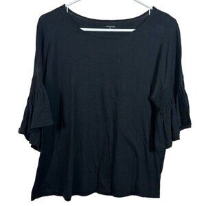 14th & Union Flounce Ruffle Bell Sleeve Black Blouse Size Med EUC #0877-OAK
